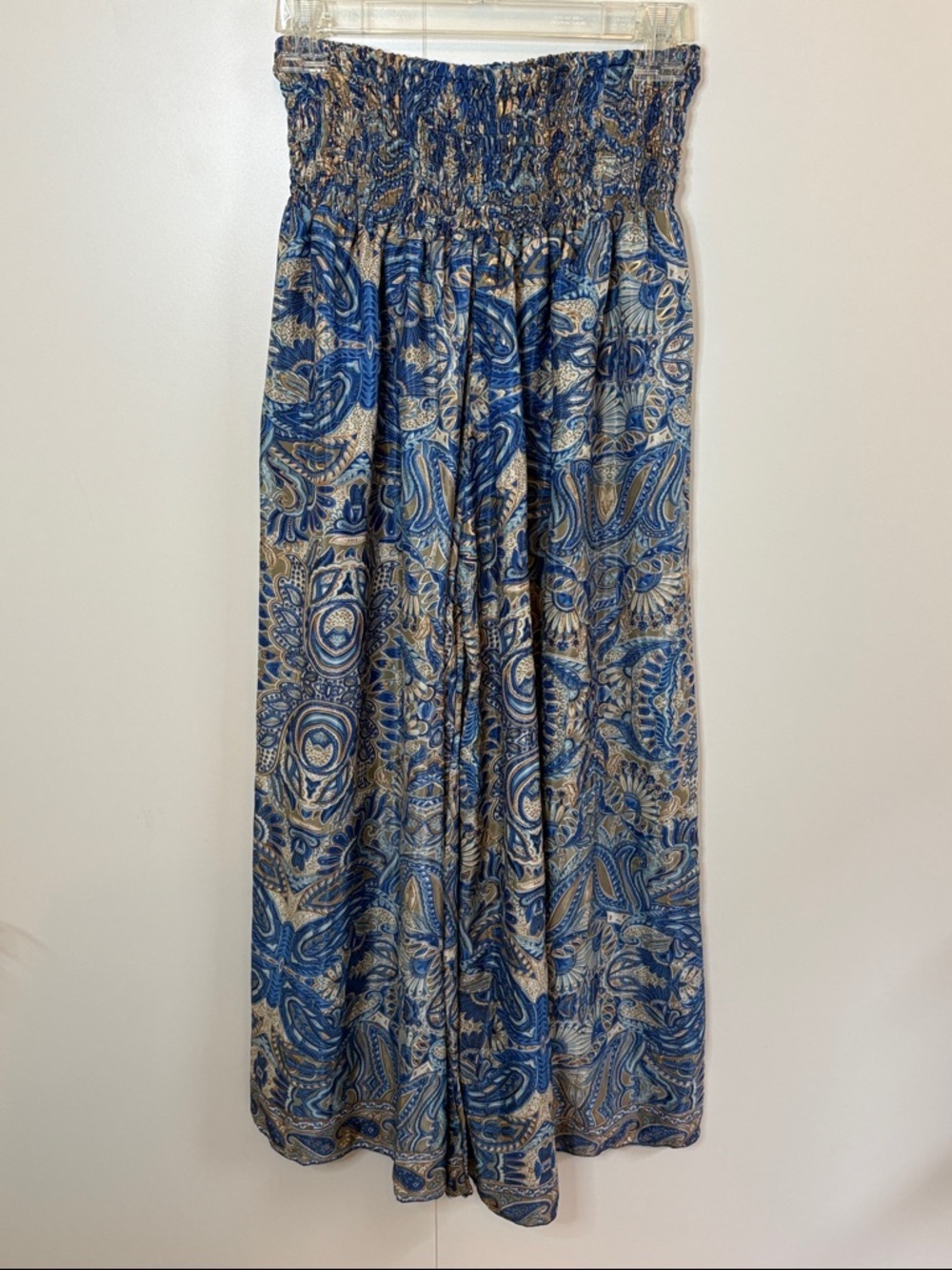 100% Silk Painted Smocked Waist Palazzo Pants